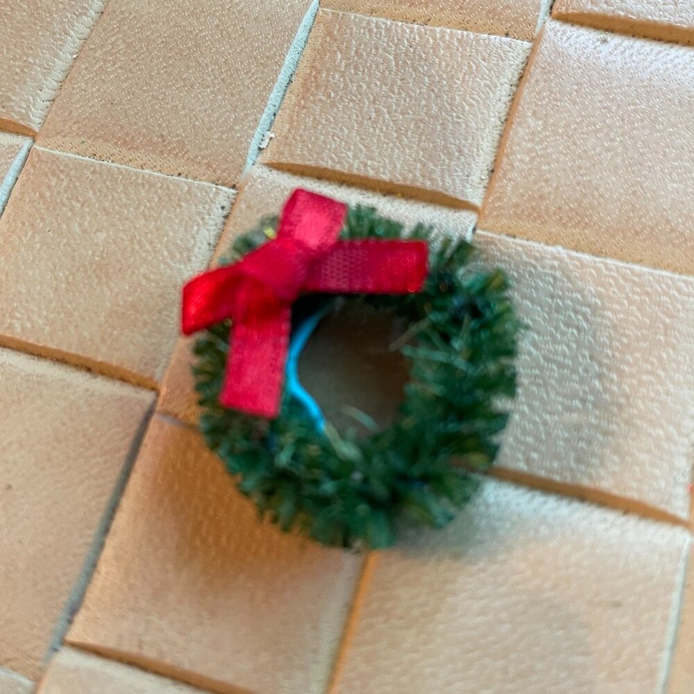 Miniature Dollhouse Christmas Wreath with Red Bow Handmade 1inch across